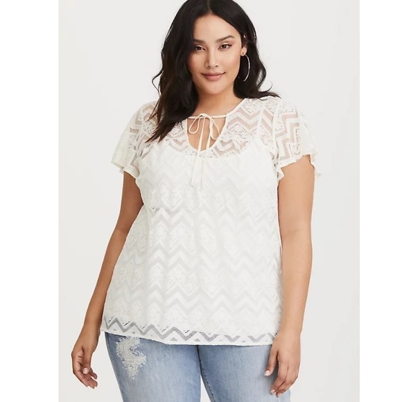 torrid Tops - Torrid 2 LACE TIE NECK BLOUSE cream bone color off white